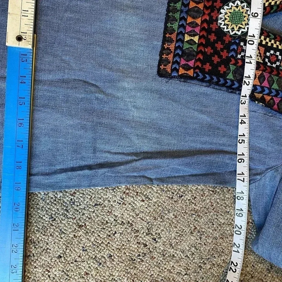 Zara Tunic Embroidery Midi Premium Denim Dress Women XS Blue Flare Sleeves - Picture 2 of 7